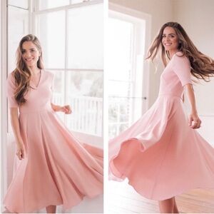 Gal Meets Glam Edith Midi Dress Pink Fit & Flare Short Sleeve Size 10